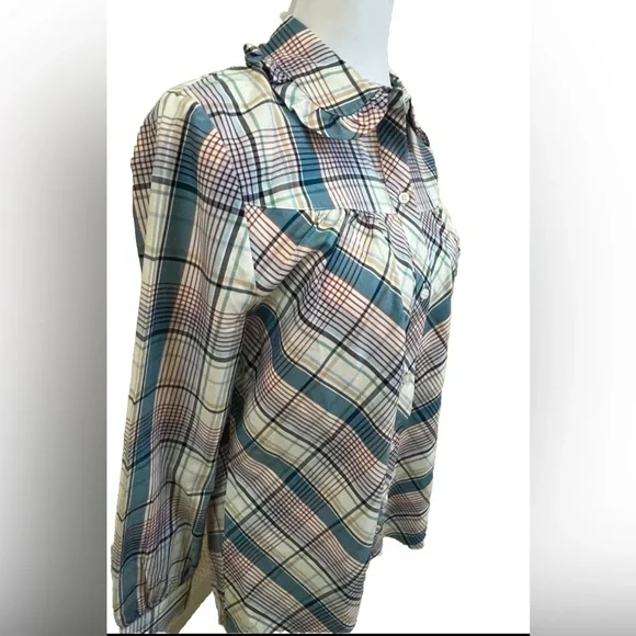 UNTUCKit MARGOT Blue White Green Plaid Button Down Shirt Long Sleeves Small - Picture 6 of 8